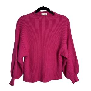Anthropologie Line and Dot Hot Pink Ribbed Funnel Neck Sweater Size XS B…